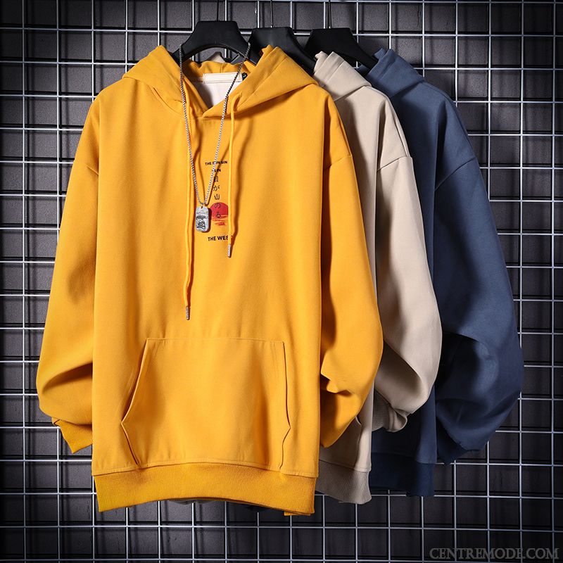 Sweat À Capuche Homme L'automne Grue Printemps Sport Baggy Manteau Impression Jaune