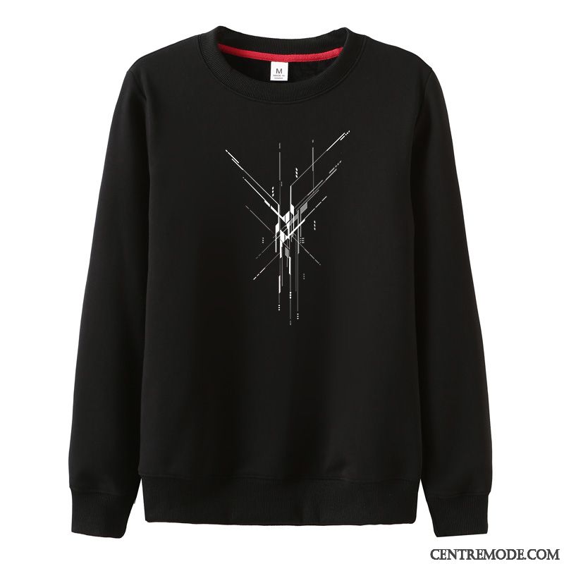 Sweat À Capuche Homme Les Adolescents Col Rond Manteau Grande Taille Épaissir Baggy Noir