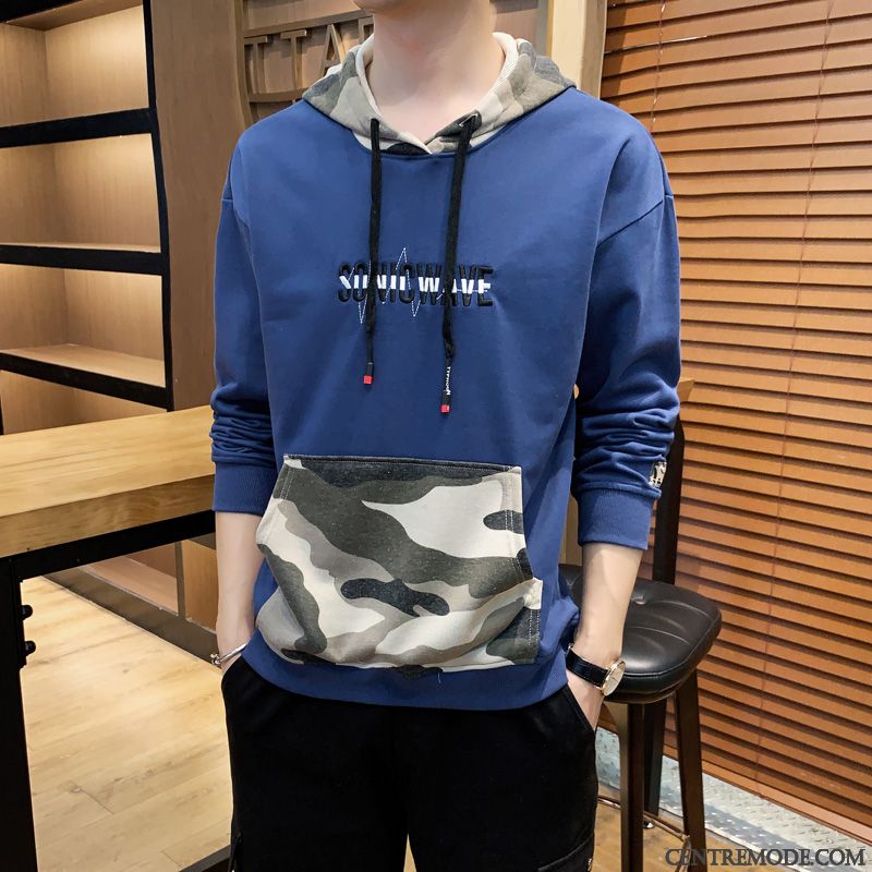 Sweat À Capuche Homme Longues Une Veste Tendance L'automne Chemise En Bas Bleu