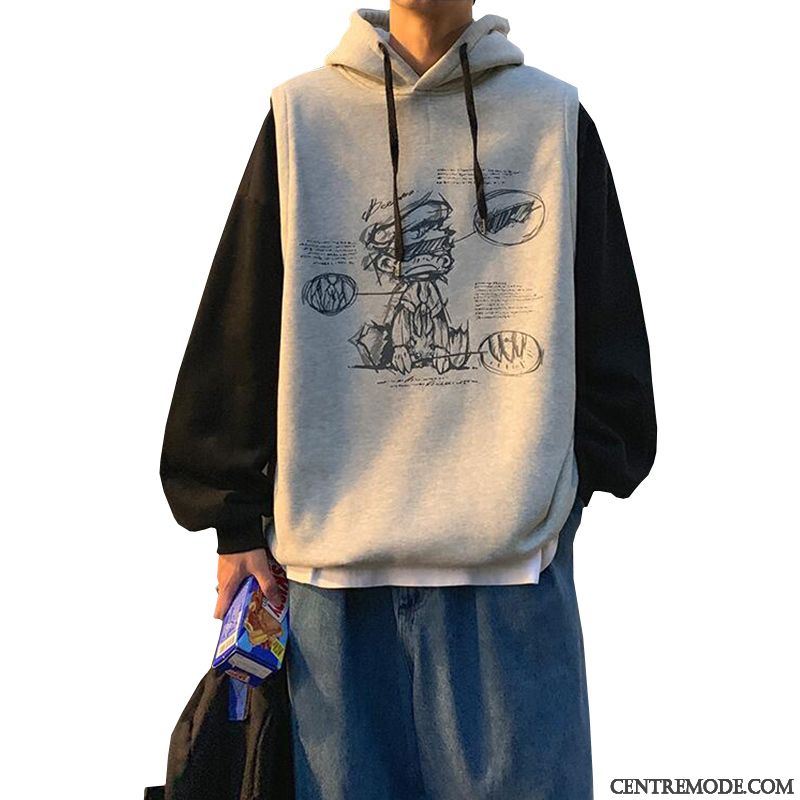 Sweat À Capuche Homme Manteau Tendance Deux-pièces Drôle Hip Hop Beau Gris