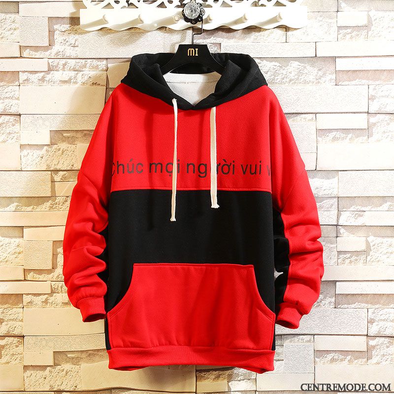 Sweat À Capuche Homme Marque De Tendance Manteau Arrêtez-vous Grande Taille Longues L'automne Couleurs Mixtes Impression Rouge