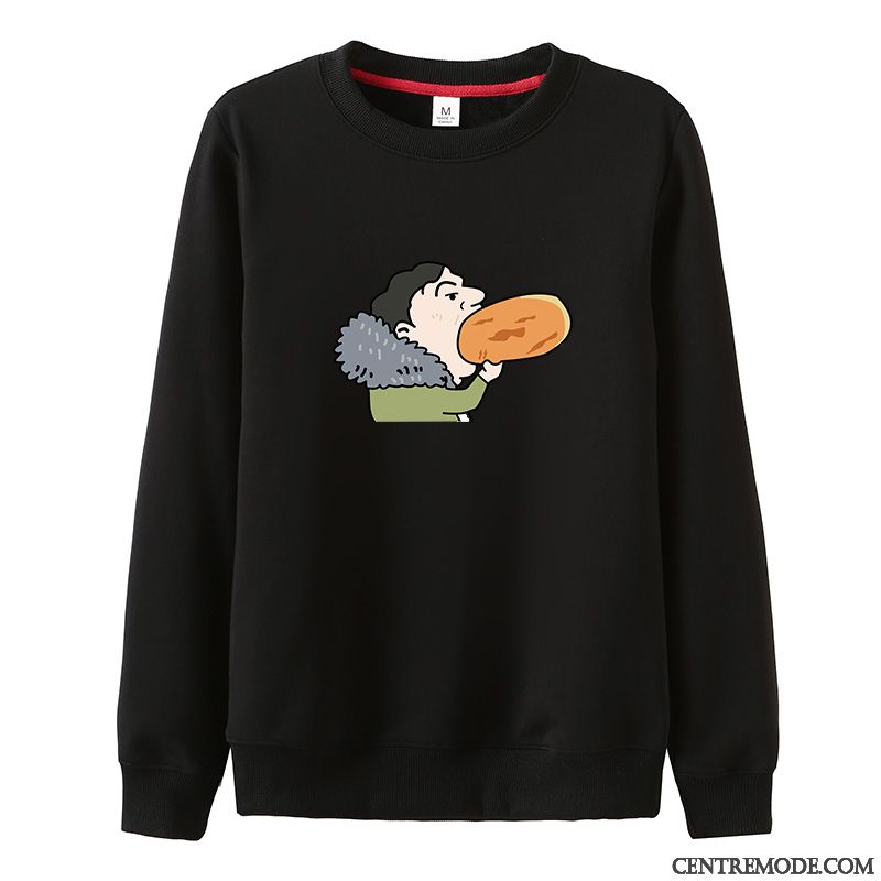 Sweat À Capuche Homme Plus De Velours Héros Col Rond Longue Noir