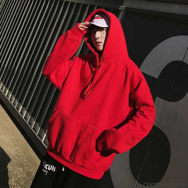 Sweat À Capuche Homme Plus De Velours Tendance Hip Hop Fantaisie Manteau Printemps Rouge