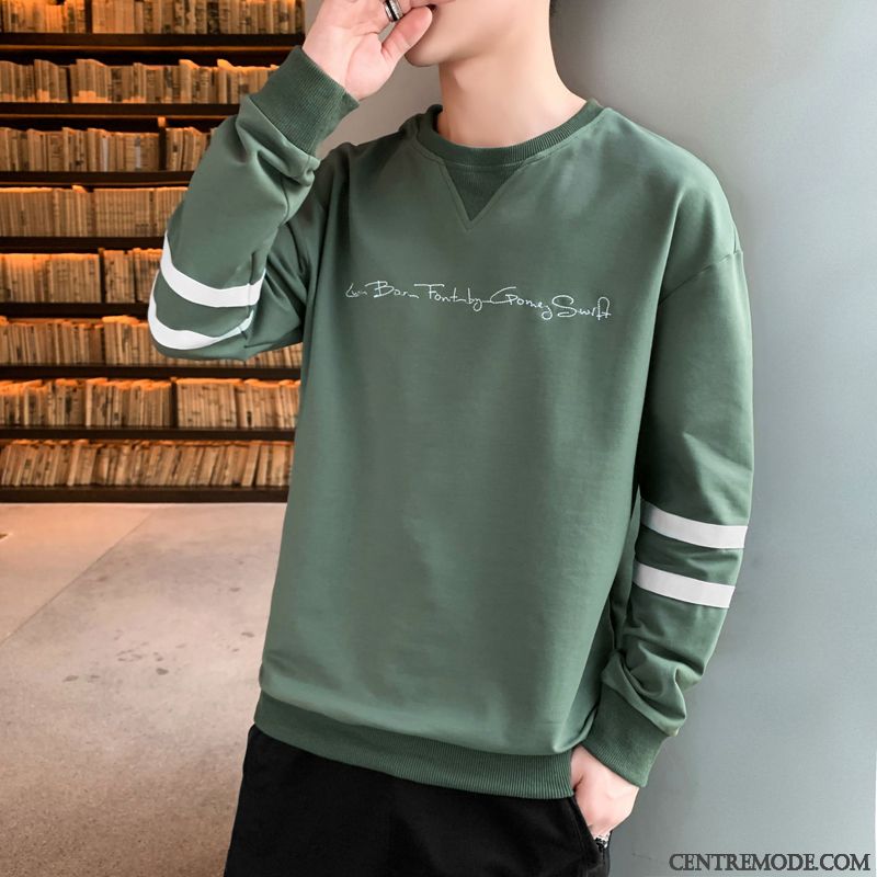 Sweat À Capuche Homme Printemps Longues Baggy Col Rond Chemise En Bas Tendance Vert