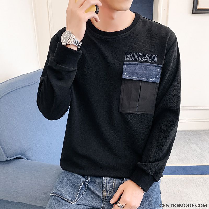 Sweat À Capuche Homme Tendance Baggy Personnalité Décontractée L'automne Col Rond Noir