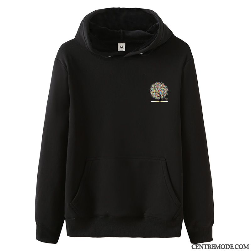 Sweat À Capuche Homme Tendance Plus De Velours Étudiant Haute Manteau Junior Noir