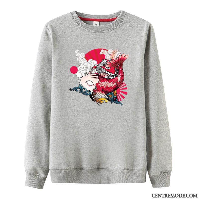Sweat À Capuche Homme Tendance Pullovers Grande Taille Longues Manteau Plus De Velours Gris Clair