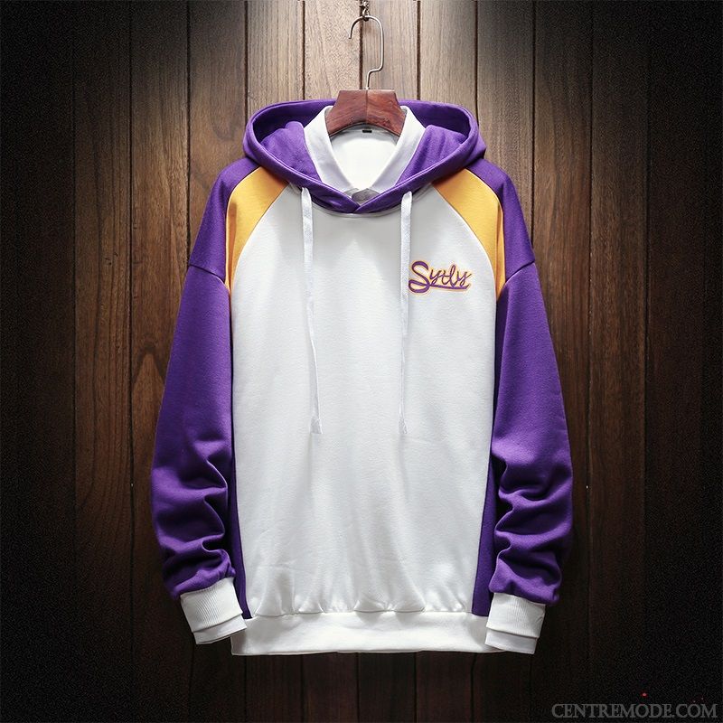 Sweat À Capuche Homme Tendance Une Veste L'automne Les Adolescents Manteau Baggy Couleurs Mixtes Violet