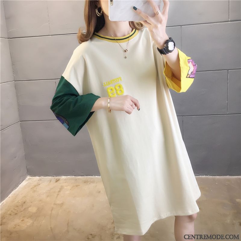 T-shirts Femme Courte Baggy Grande Taille Tendance Demi Manche Épissure