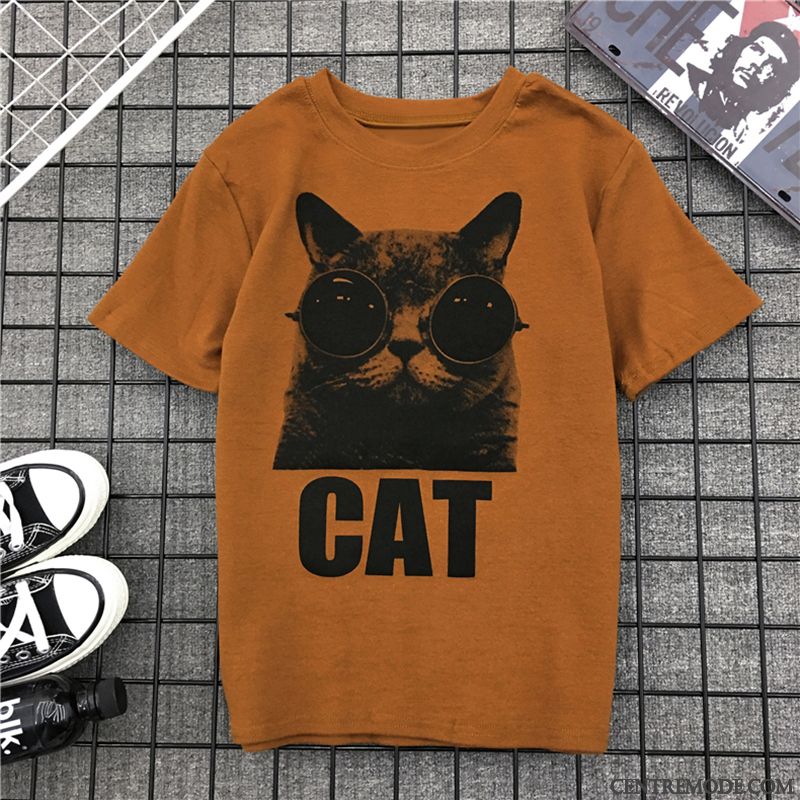 T-shirts Femme Dessin Animé Étudiant Courte Baggy Tendance Été Brun