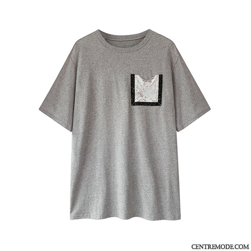 T-shirts Femme Grande Taille Été Coton Bio Baggy Tendance Une Veste Gris