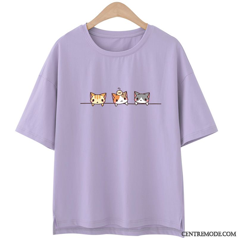 T-shirts Femme Longue Été Une Veste Tendance Courte Baggy Rouge Violet