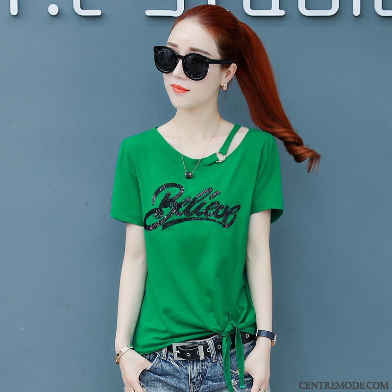 T-shirts Femme Mode Personnalité Laçage Décontractée Une Veste Été Rouge Vert