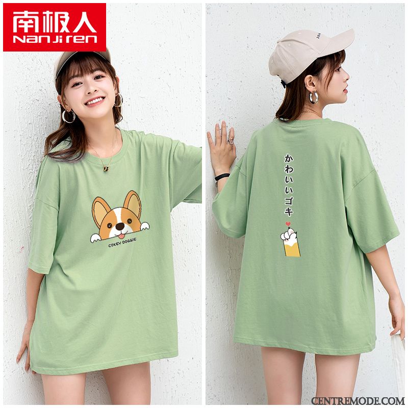 T-shirts Femme Tendance Courte Baggy Grande Taille Printemps Coton Bio Vert Jaune