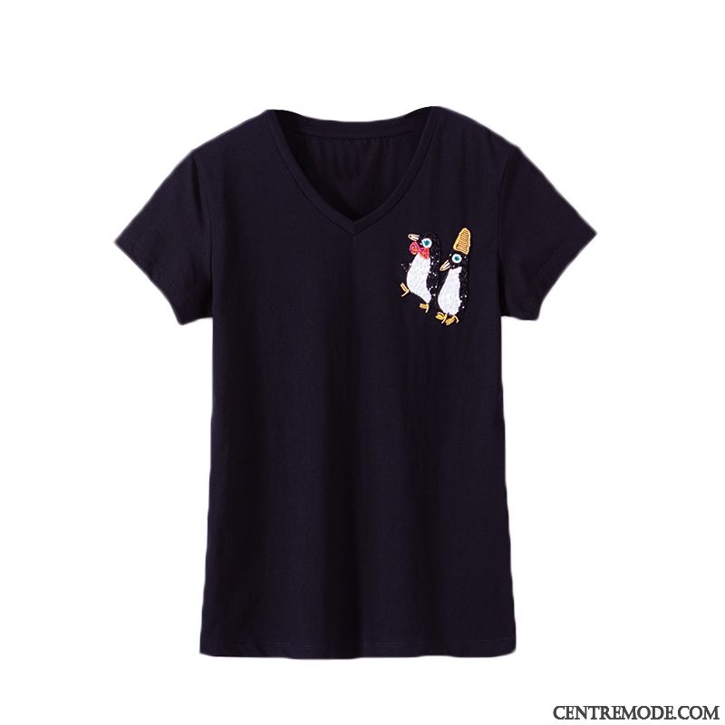T-shirts Femme Tendance Perle Courte Une Veste Poulet Slim Noir