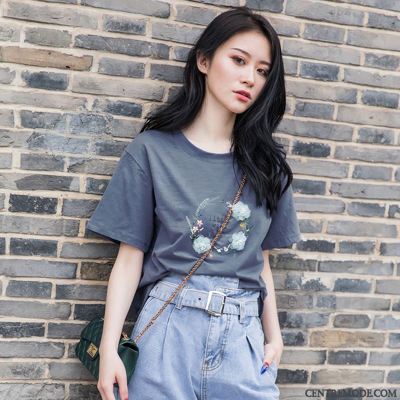 T-shirts Femme Une Veste Tendance Baggy Été Ultra Courte Gris