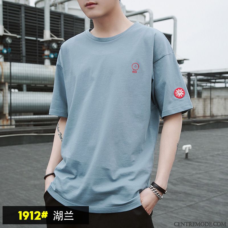 T-shirts Homme Baggy Décontractée Étudiant Demi Manches Marque De Tendance Chemise En Bas Bleu