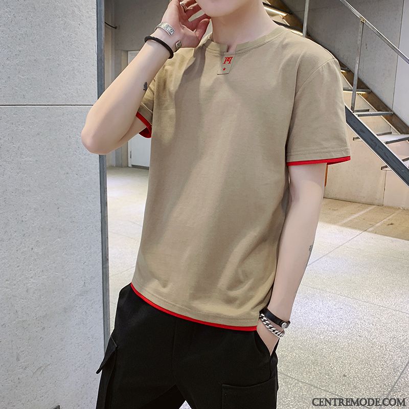 T-shirts Homme Coton Bio Tendance Marque De Tendance Chemise En Bas Courte Col Rond Pure Marron