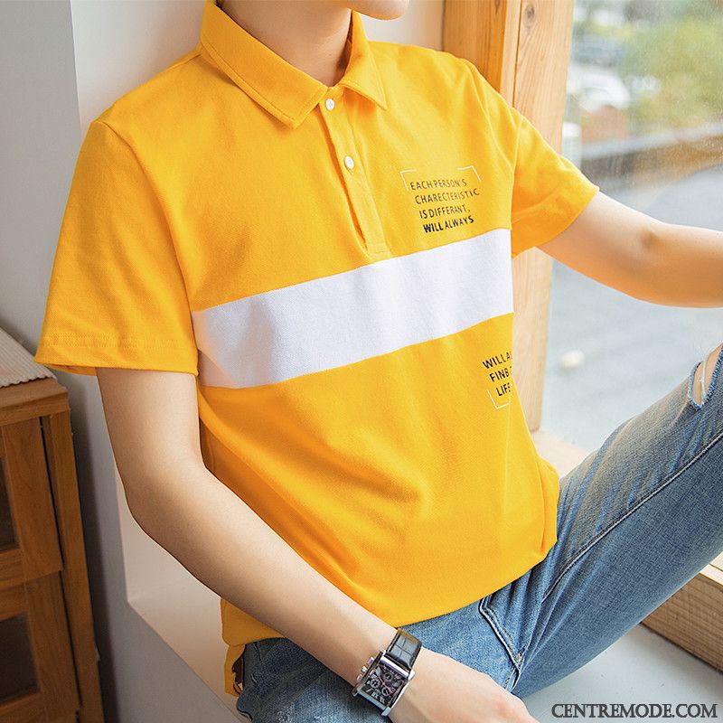 T-shirts Homme De Travail Coton Bio Polo Courte Slim Revers Roulé Jaune
