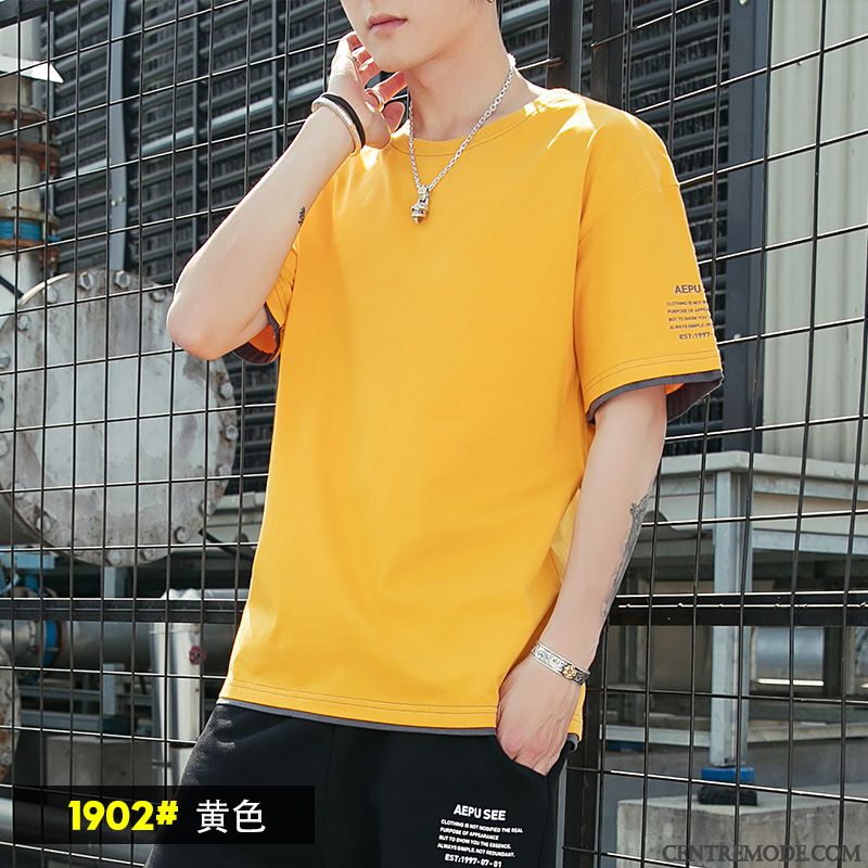 T-shirts Homme Demi Manche Coton Bio Tendance Été Baggy Courte Jaune