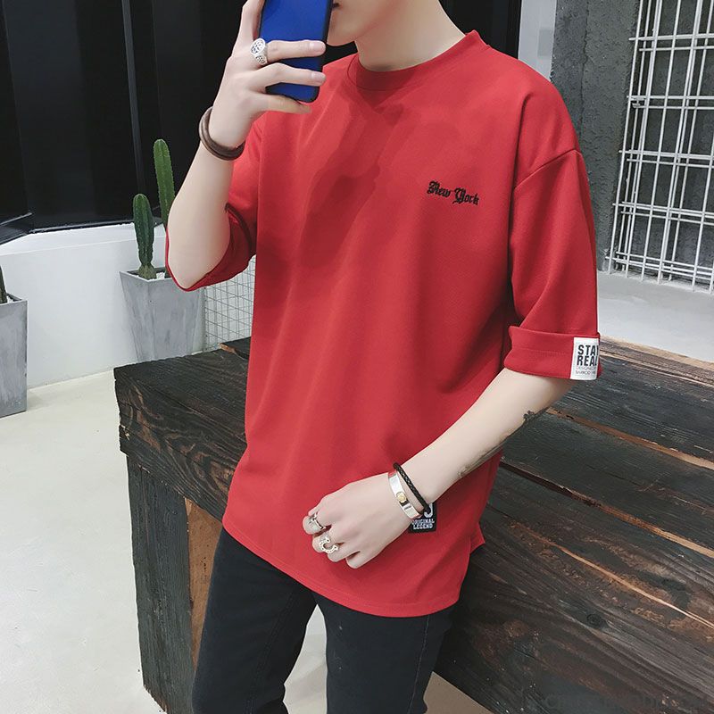 T-shirts Homme Manche Tendance Demi Manche Été Courte Rouge