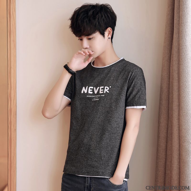 T-shirts Homme Printemps Tendance Slim Été Courte Col Rond Noir