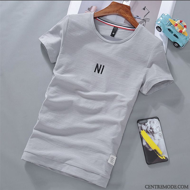 T-shirts Homme Tendance Été Une Veste Courte Personnalité Demi Manche Gris