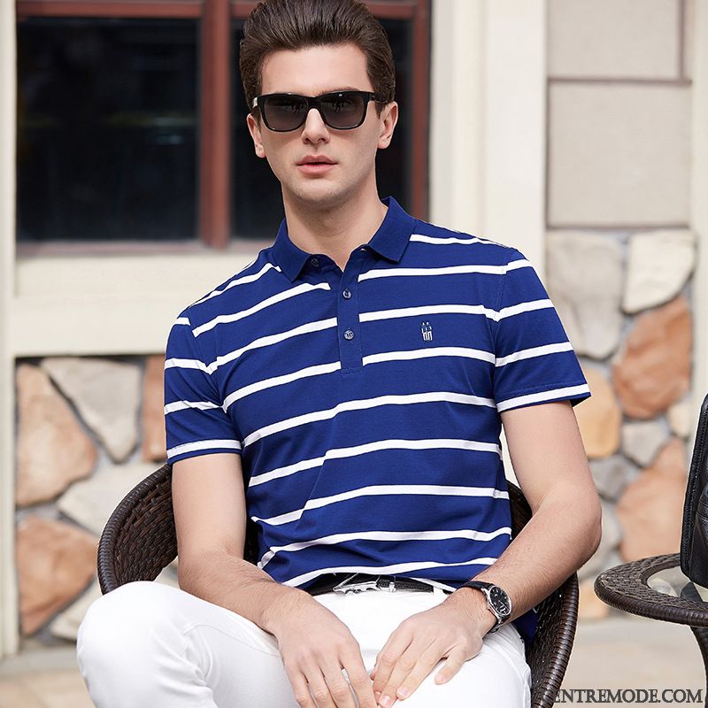 T-shirts Homme Été Courte Tendance Demi Manches Polo Bleu Marin
