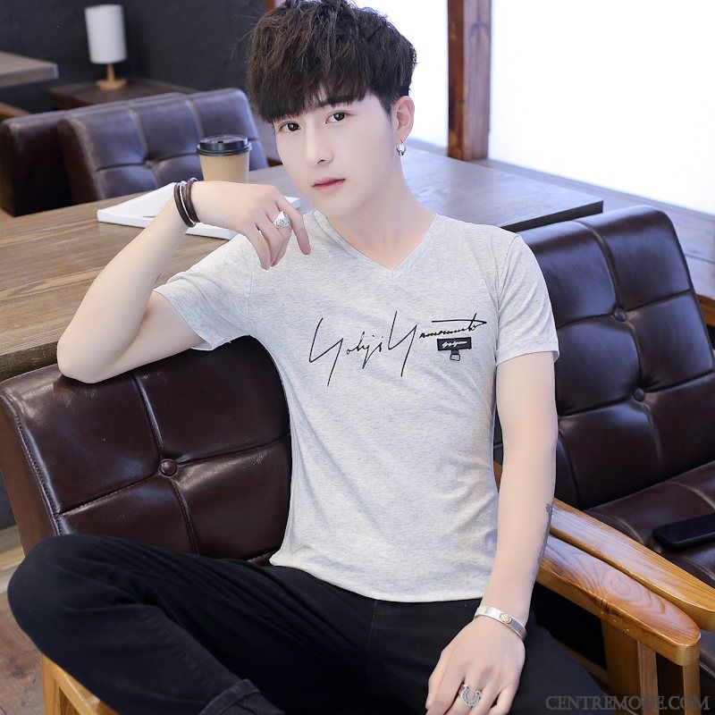 T-shirts Homme Été Tendance Étudiant Les Adolescents Courte Demi Manche Gris