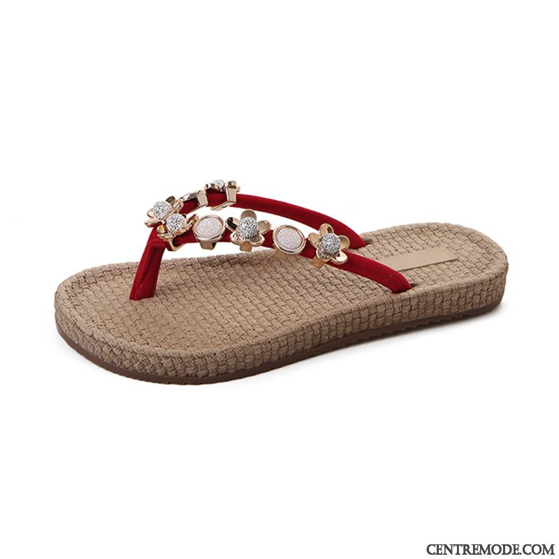 Tongs Femme Décontractée Tendance Plage Outwear Été Tongs Chaussons Rouge