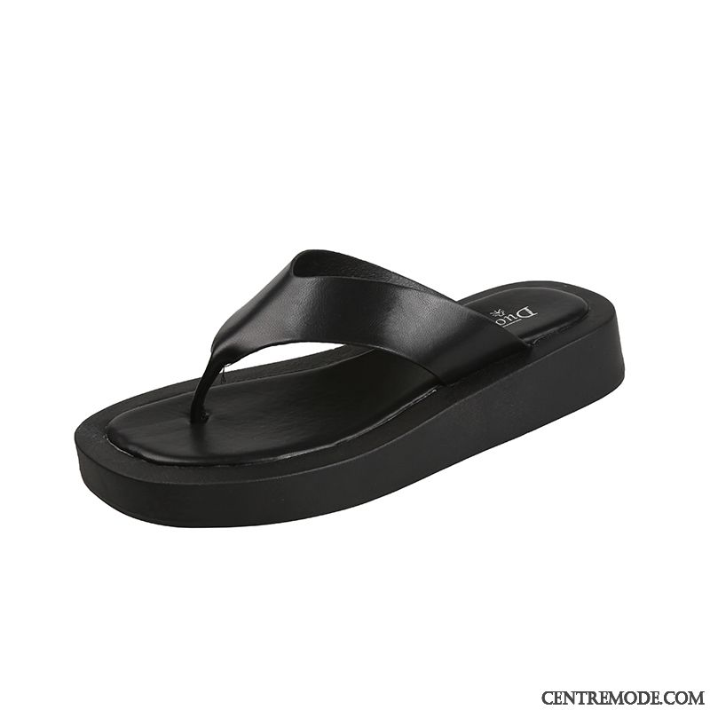 Tongs Femme Outwear De Maison Plage Été Augmenté Tongs Chaussons Noir