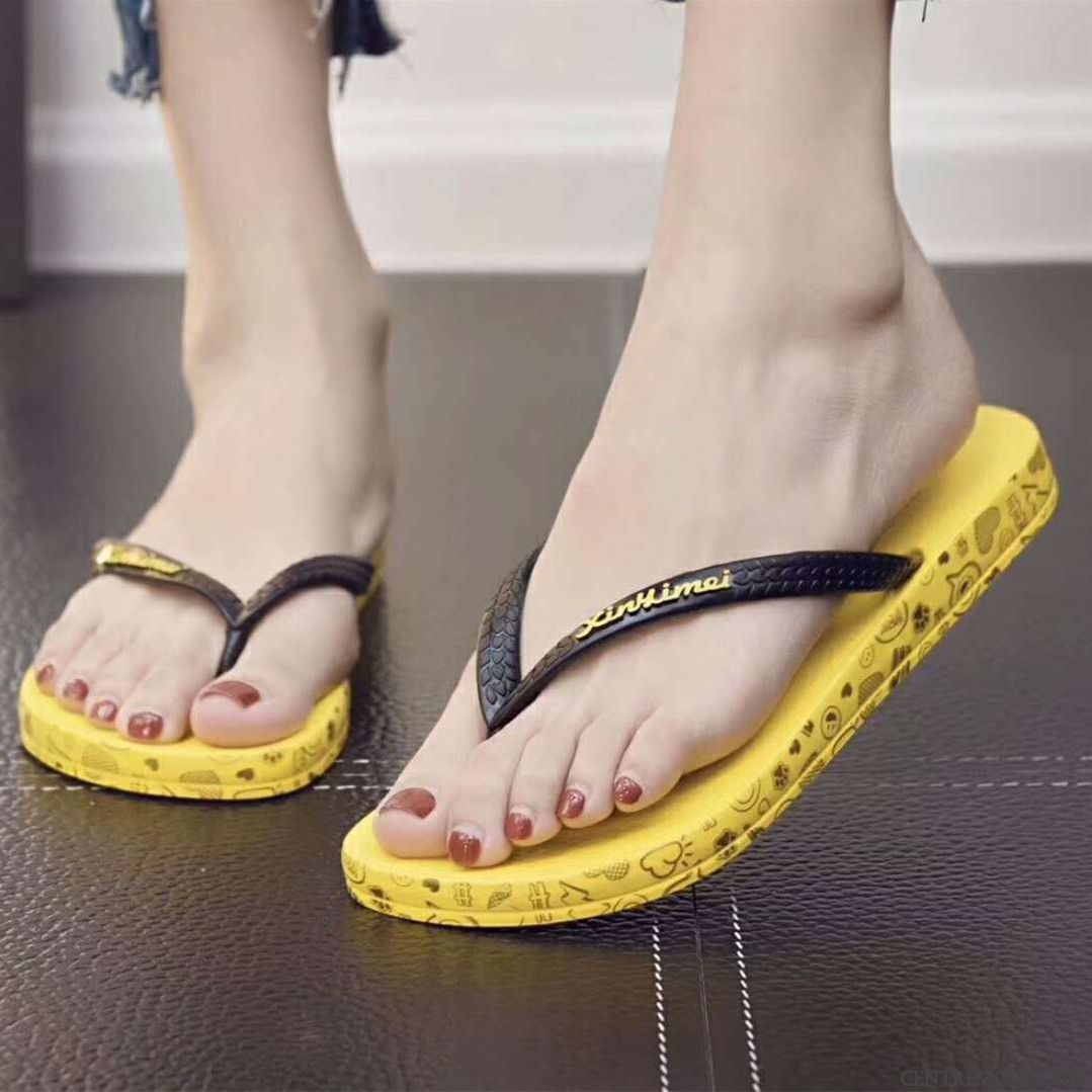 Tongs Femme Plage Tongs Chaussons Mode Fantaisie Tous Les Assortis Antidérapant Jaune