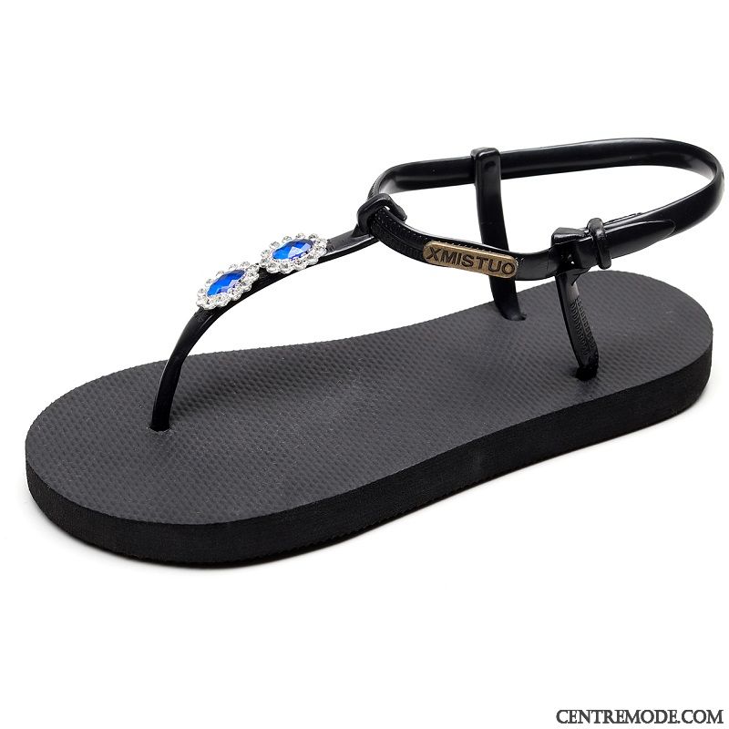 Tongs Femme Plates Plage Mode Décontractée Été Vacances Noir