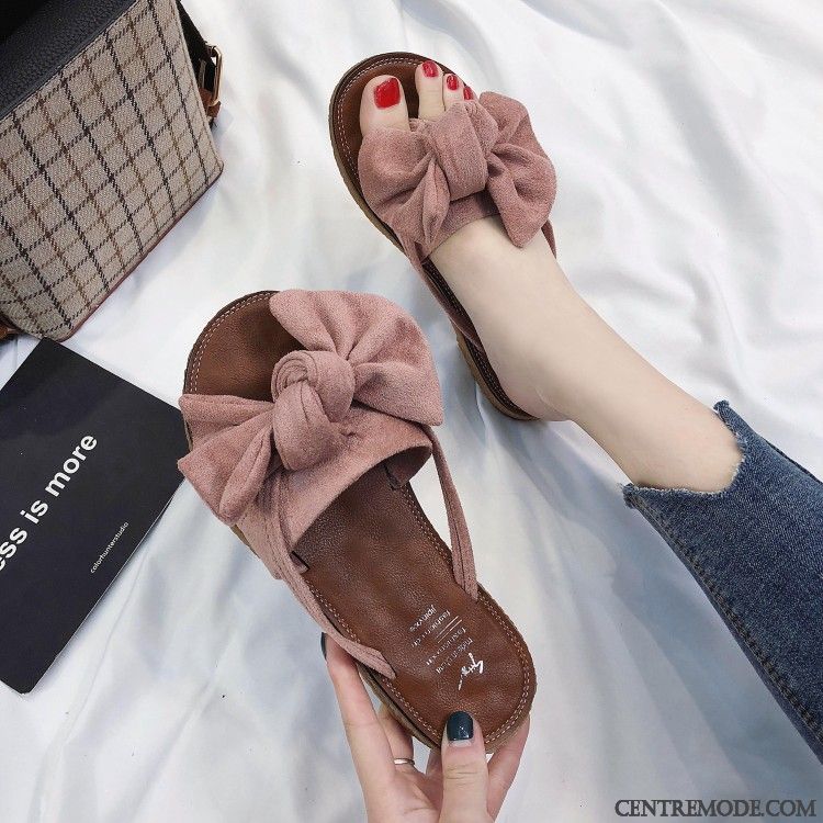 Tongs Femme Tongs Chaussons Outwear Mode Été Plates Plage Rouge Rose