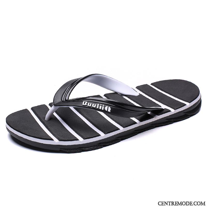 Tongs Homme Antidérapant Outwear Personnalité Tongs Chaussons Plage Été Noir