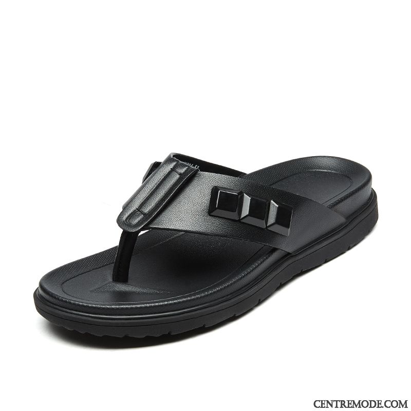 Tongs Homme Confortable Jours Plage Été Tendance Noir