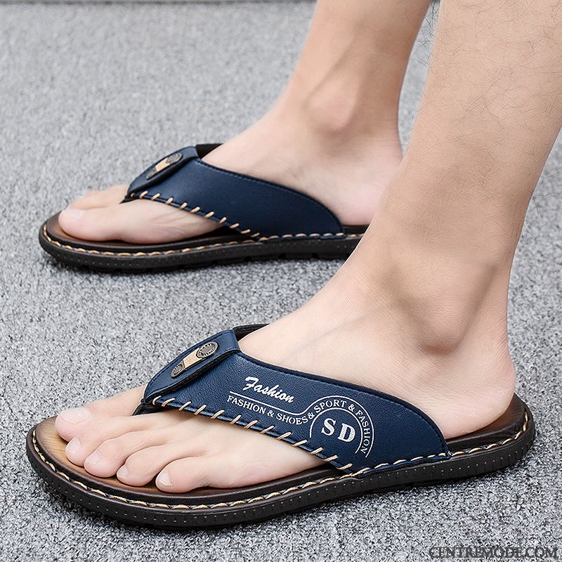 Tongs Homme Mode Tous Les Assortis Tongs Chaussons Ouverture Du Pied Été Décontractée Bleu Marin