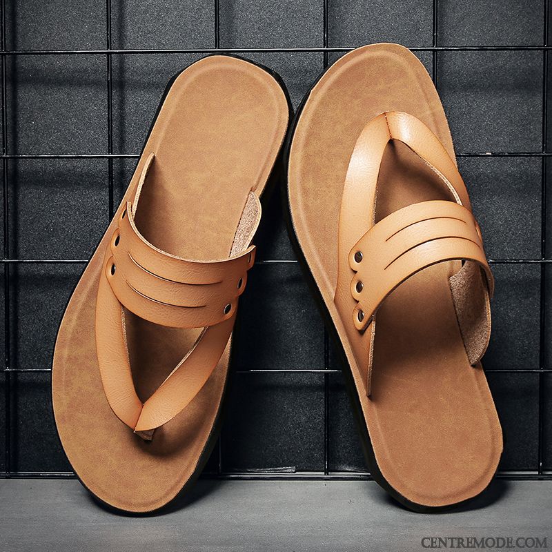 Tongs Homme Tendance Antidérapant Plage Sandales Sport Outwear Brun