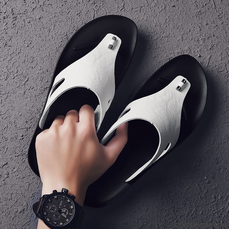 Tongs Homme Tendance De Plein Air Semelle Doux Outwear Été Tongs Chaussons Blanc