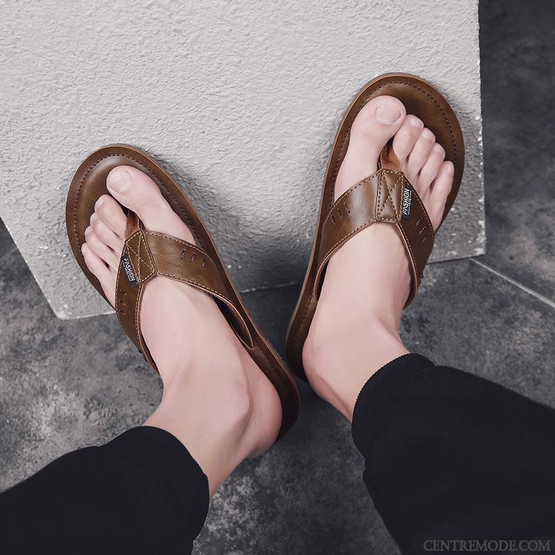Tongs Homme Tendance Été Plage Tongs Chaussons Antidérapant Mode Marron