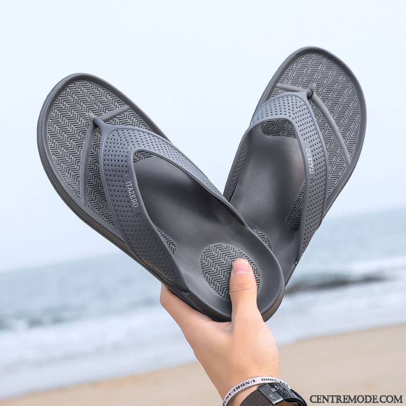 Tongs Homme Été Tongs Chaussons Sandales Antidérapant Décontractée Plage Gris