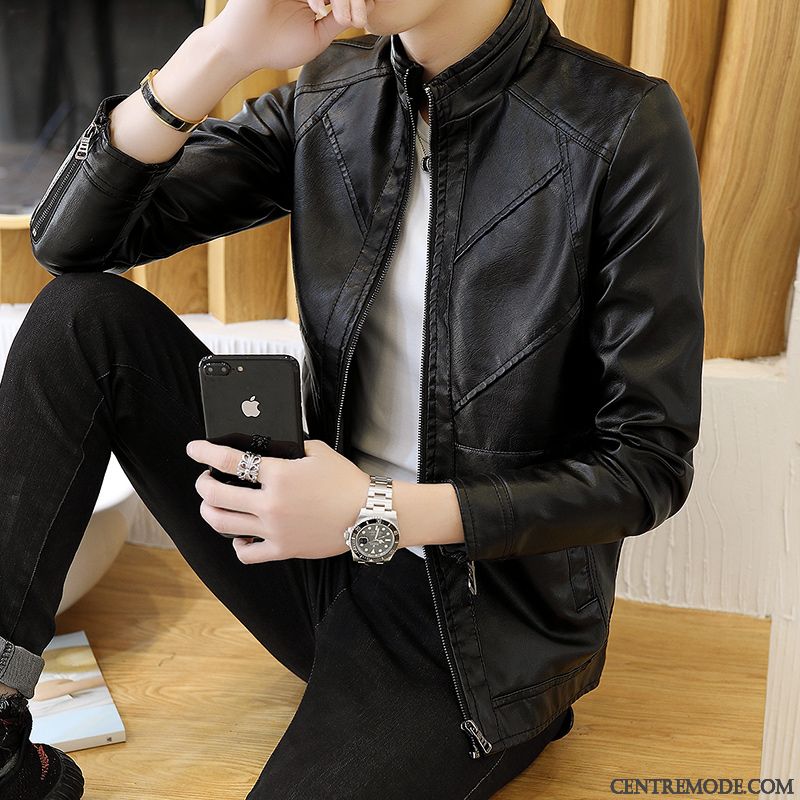 Veste Cuir Homme Manteau Vin Rouge Rouge, Blouson Homme Solde Pas Cher