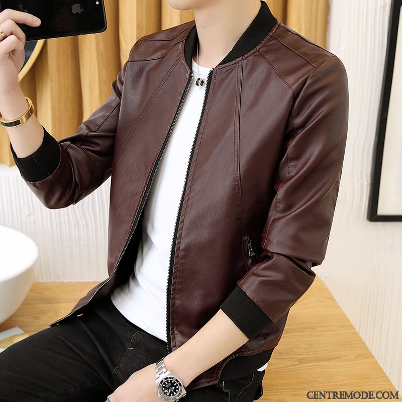 Veste Cuir Homme Nouvelle Collection Pas Cher, Blouson Cuir Moto Homme Bleu Royal Bordeaux