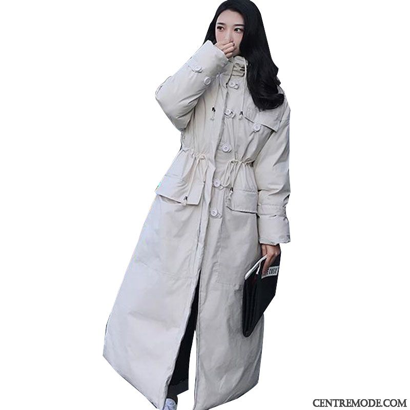 Veste En Coton Femme Bouton À Une Rangée Mince Hiver Longue Slim Matelassée Blanc