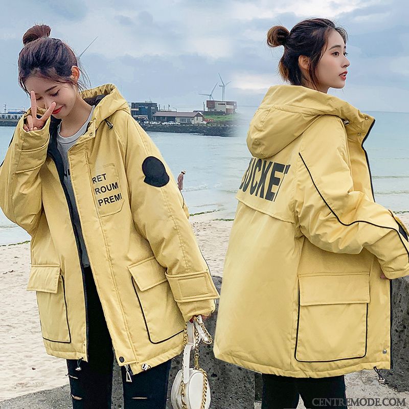 Veste En Coton Femme Cargo Lettre Décontractée Hiver Épaissir Tempérament Rouge Jaune