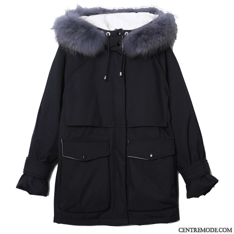 Veste En Coton Femme Mode Décontractée Baggy Grande Taille Hiver Tempérament Pure Noir