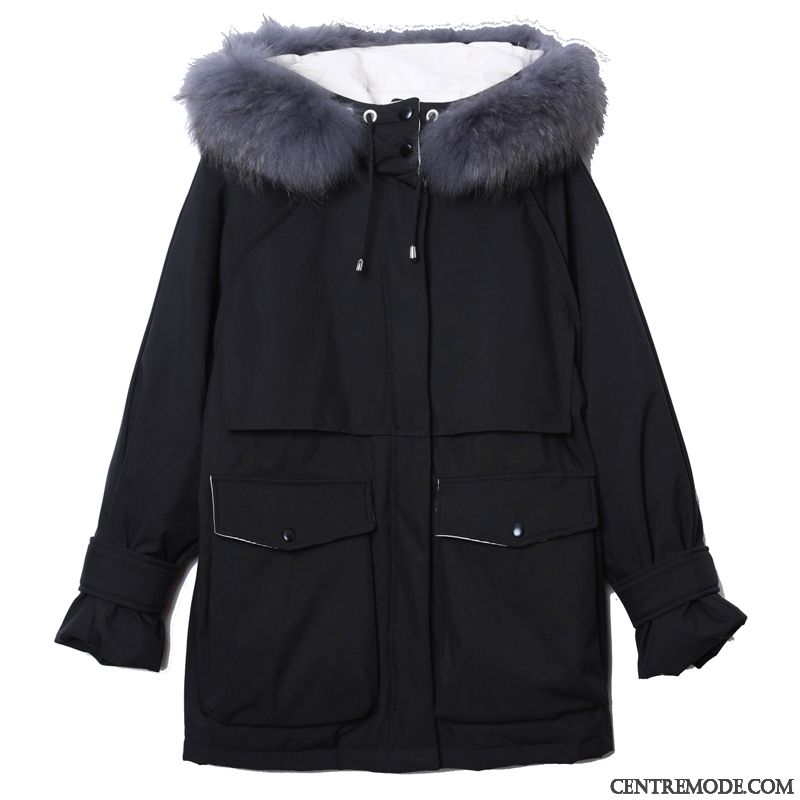 Veste En Coton Femme Mode Décontractée Baggy Grande Taille Hiver Tempérament Pure Noir