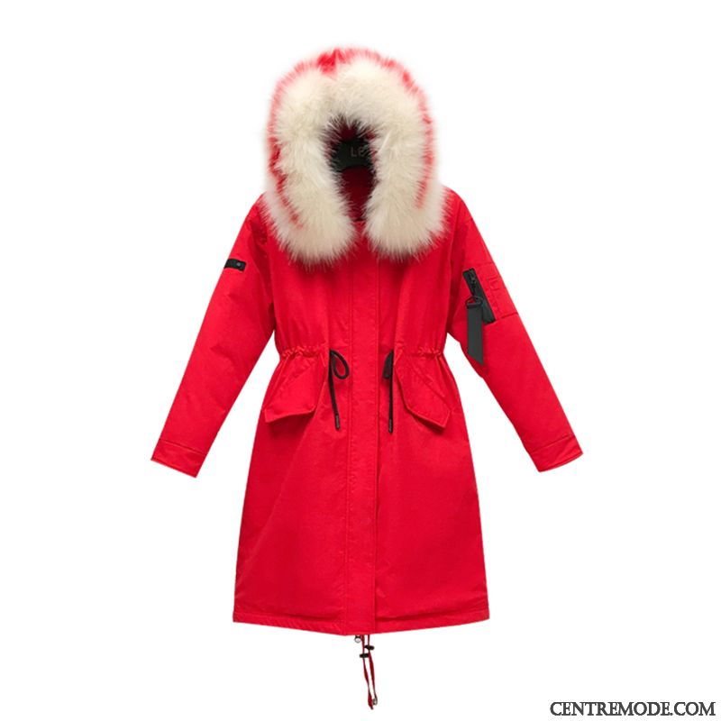 Veste En Coton Femme Mode Style Chaud Nervurées Vêtements Matelassé Matelassée Longue Rouge