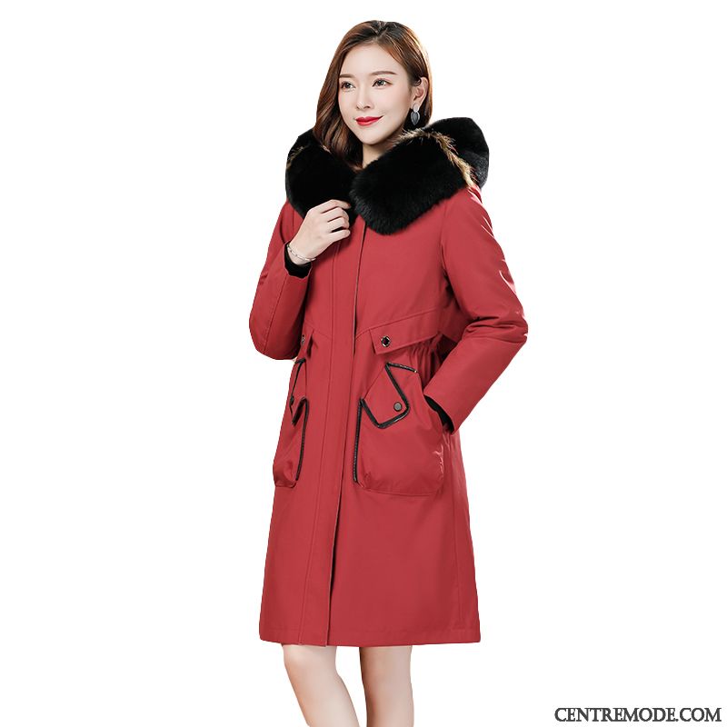 Veste En Coton Femme Raton Laveur Mince Slim Capuche L'automne Vêtements D'hiver Rouge