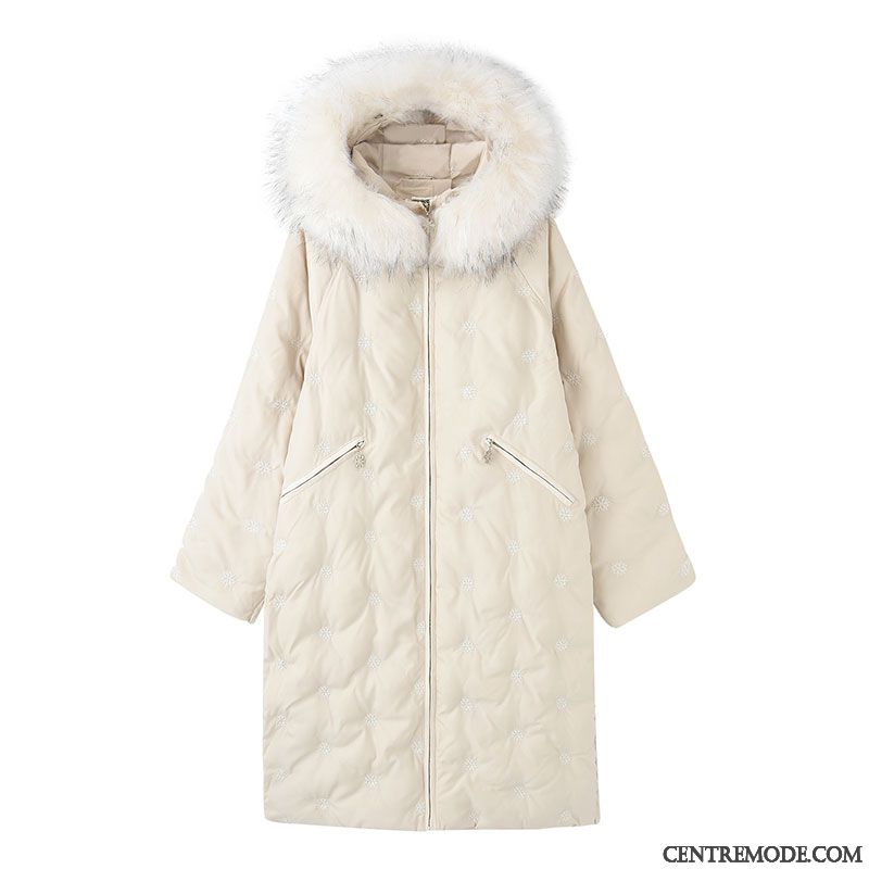 Veste En Coton Femme Simple Longues Vêtements Matelassé Épaissir Chauds Fleur Blanc